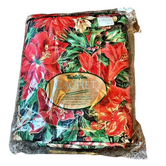 Vintage CACHET Christmas Flannel Backed Vinyl Tablecloth Oblong 52”x90” - Picture 3 of 3